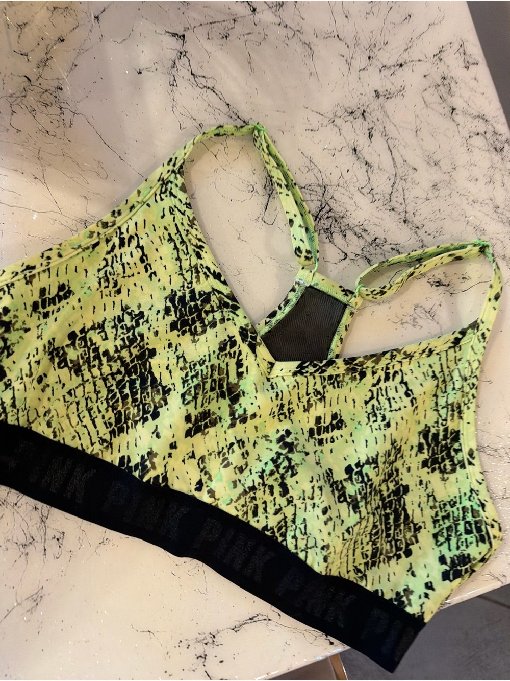 Pink Victoria's Secret Racer back sports bra Stretch Bralette Neon Green large